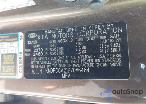 2011 Kia Sportage Ex z USA, uszkodzony, nr VIN KNDPCCA21B7086484